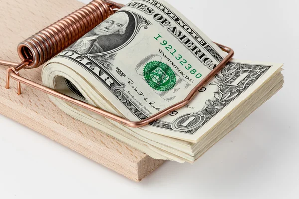 U.s. dollars bills in mouse trap — Stock Photo, Image