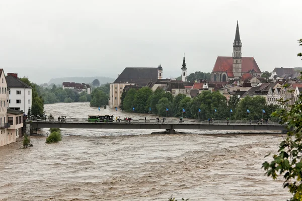 High water and flooding in steyr, austria — Stock Photo, Image
