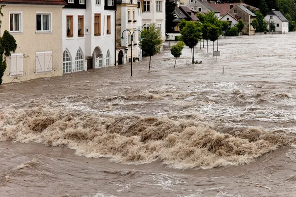 High water and flooding in steyr, austria — Stock Photo, Image