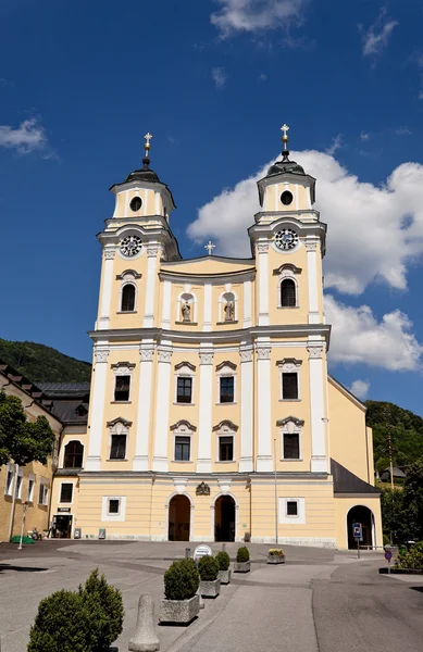 Ausztria, Felső-Ausztria, salzkammergut, mondsee, templom, — Stock Fotó