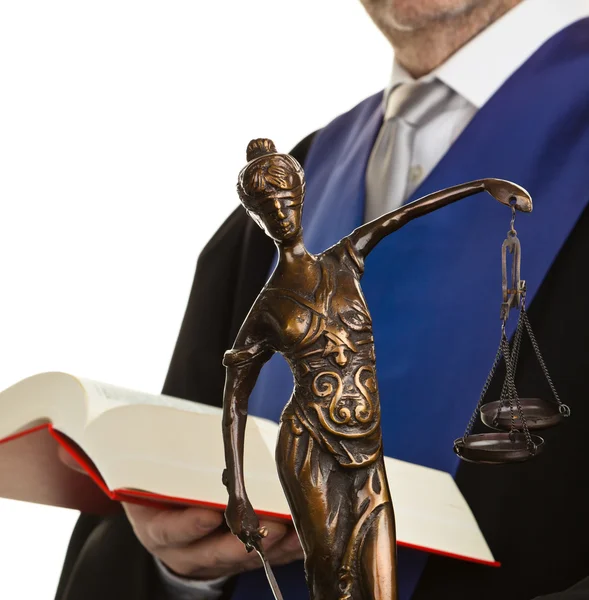 Justiz und Richter mit Gesetzbuch — Stockfoto