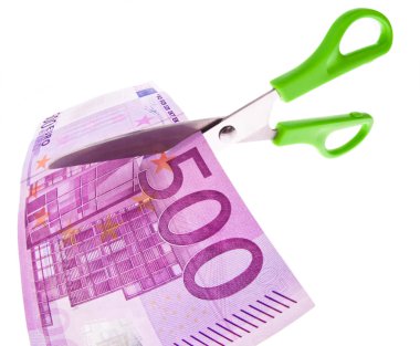 Euro banknotes and scissors clipart