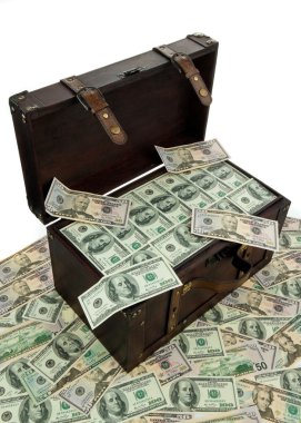 Chest with dollar bills. clipart