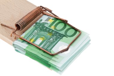 Euro banknotes in a mousetrap. clipart