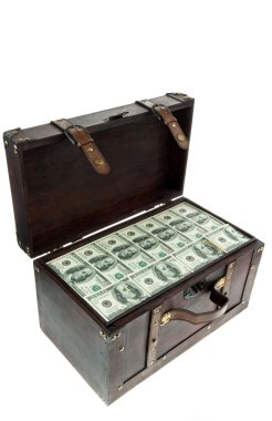 Chest with dollar bills. financial crisis, crisis, debt. clipart