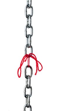 Defective steel chain is held together by thread clipart