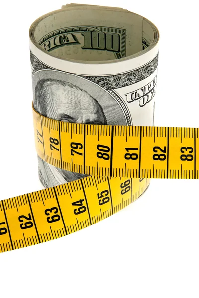 stock image Icon austerity package with dollar bill and tape measure