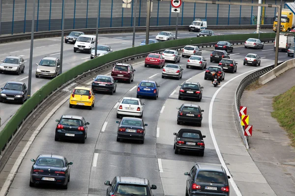 stock image Traffic jam in the road with cars on a highway