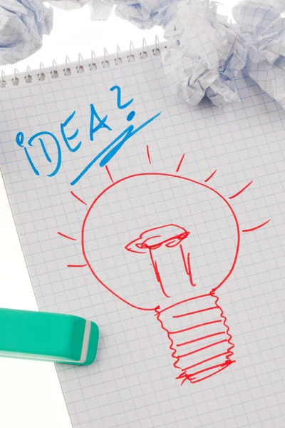 Incidenza e idee con lampadina. inglese. — Foto Stock