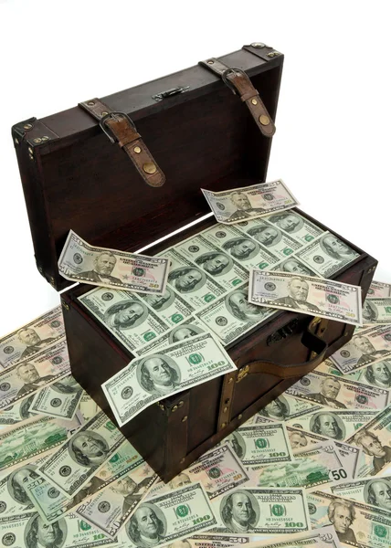 Chest with dollar bills. — Stock Photo, Image