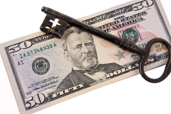 Dollar currency notes and keys — Stock Photo, Image