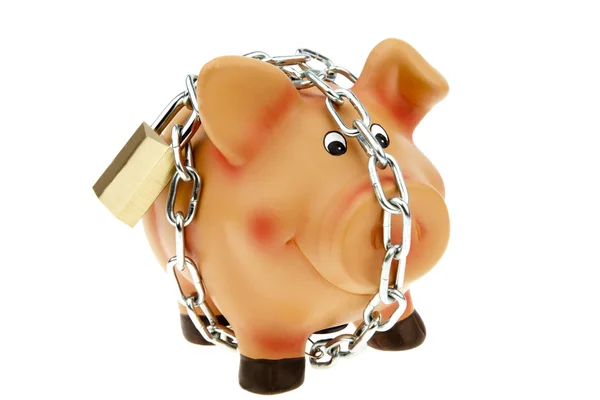 Piggy sostenuta con catena e serratura — Foto Stock