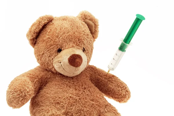 Teddy bear with injection — Stok fotoğraf
