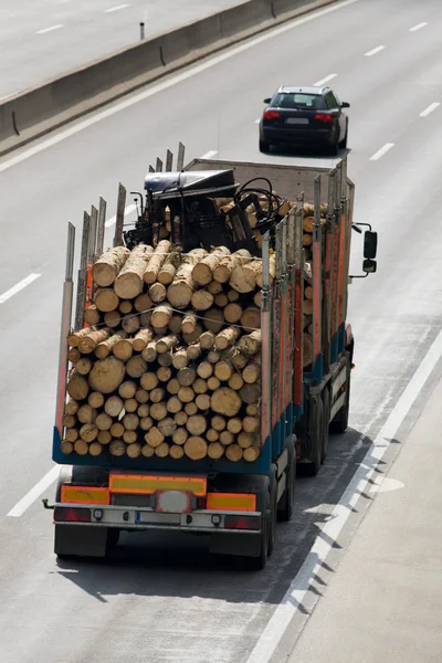Caminhões carregados com madeira — Fotografia de Stock