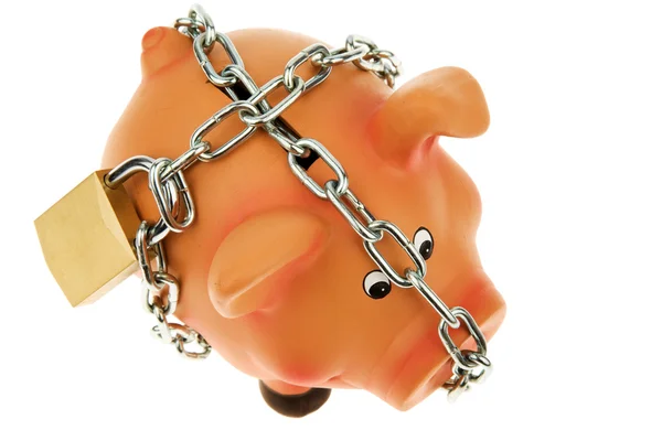 Piggy backed with chain and lock — Stock Photo, Image