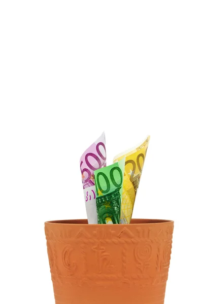 As notas de euro crescem de vaso de flores — Fotografia de Stock