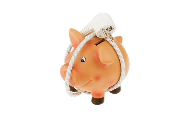Piggy bank with power cord and plug — Stock Photo, Image