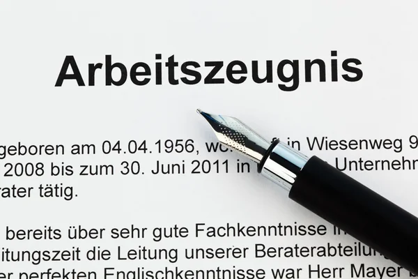 Arbejdscertifikat på tysk - Stock-foto