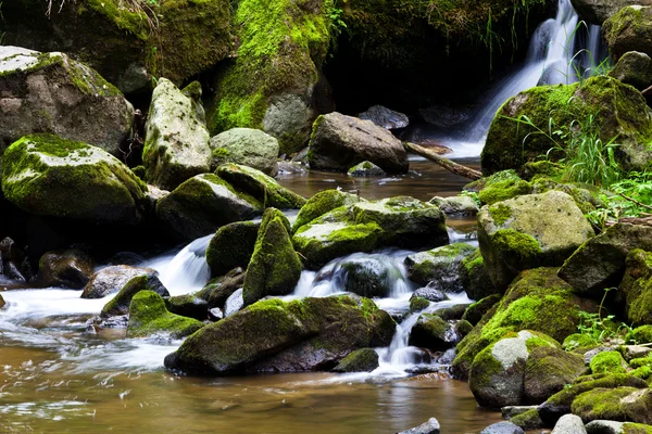 Bach in den Bergen mit Wasser und Steinen — Stockfoto