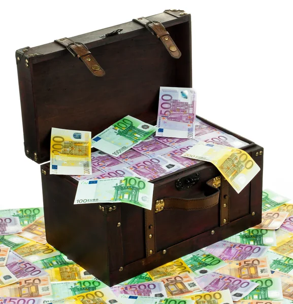 Chest with euro banknotes. financial crisis, crisis, debt. — Stock Photo, Image