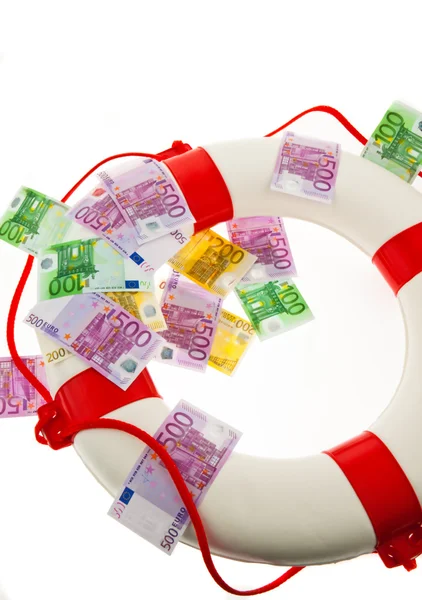 Lifebuoy and €. salvation for greece. — Stock Photo, Image