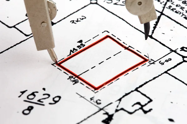 Engineering tools on technical drawing — Stock Photo, Image