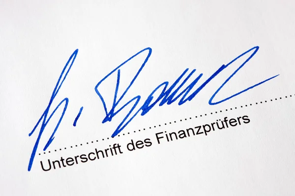 Podpis na dokumencie audytora podatkowego — Zdjęcie stockowe