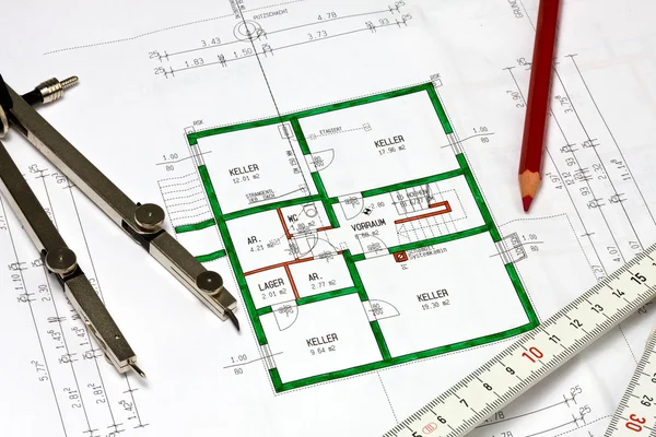 Bauplan eines Hauses — Stockfoto