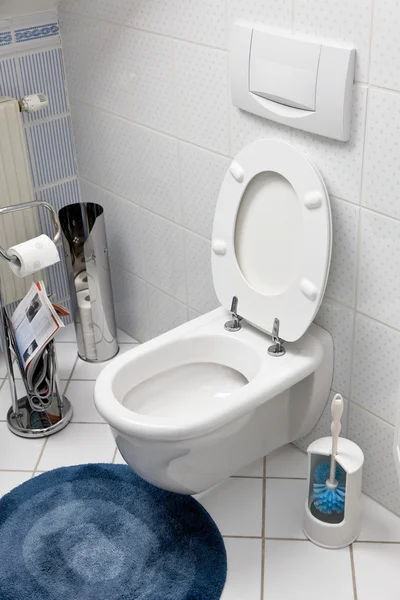 WC com um assento de vaso sanitário aberto — Fotografia de Stock