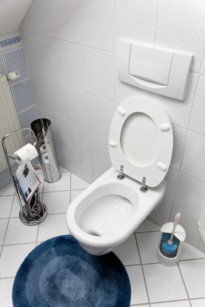 Туалет с открытым сиденьем унитаза — стоковое фото