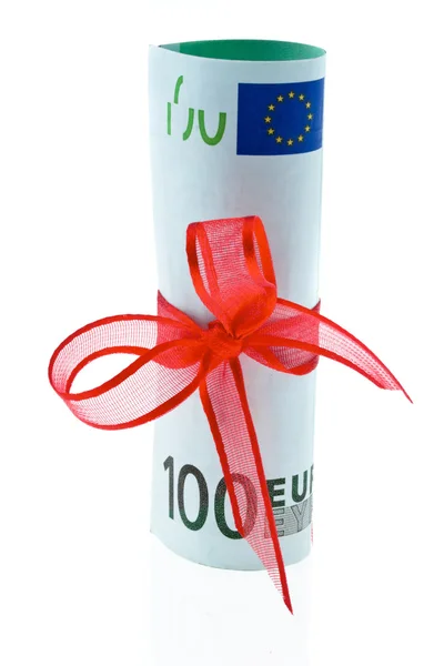 Τραπεζογραμμάτια ευρώ με κορδέλα ως δώρο των χρημάτων — Φωτογραφία Αρχείου