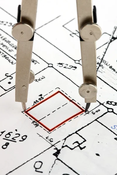 Engineering tools on technical drawing — Stock Photo, Image