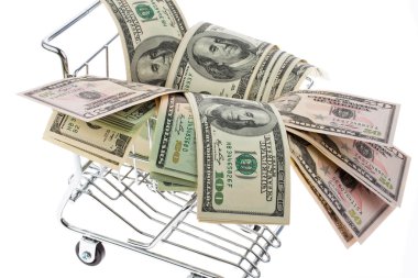 U.s. dollars bills in a shopping cart clipart