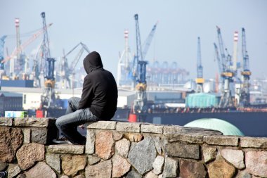 Unemployed in the port of hamburg in germany clipart