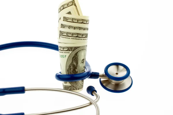 Health costs fÃ£ Â¼ r with dollar bills — Stock Photo, Image