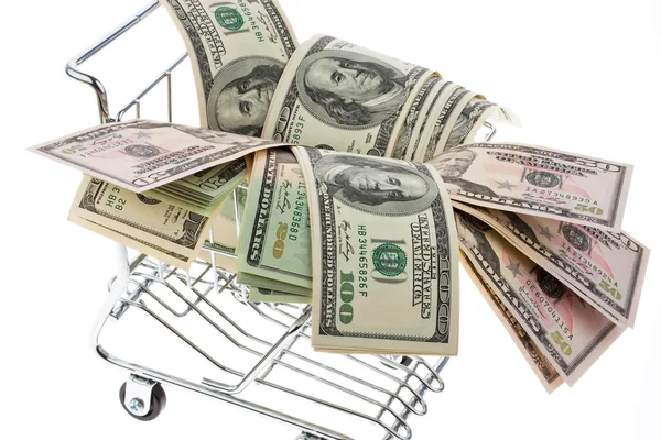 US dollars facturen in een winkelwagentje — Stockfoto