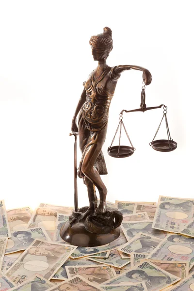Δικαιοσύνης και του γιεν. σύμβολο για δικαστικά έξοδα — Φωτογραφία Αρχείου