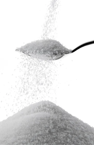 Cukier kryształ na łyżkę — Zdjęcie stockowe