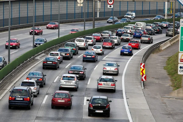 stock image Traffic jam in the road with cars on a highway