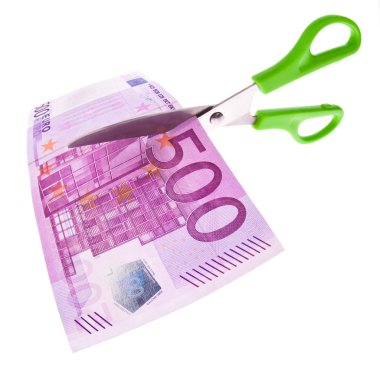 Euro banknotes and scissors clipart