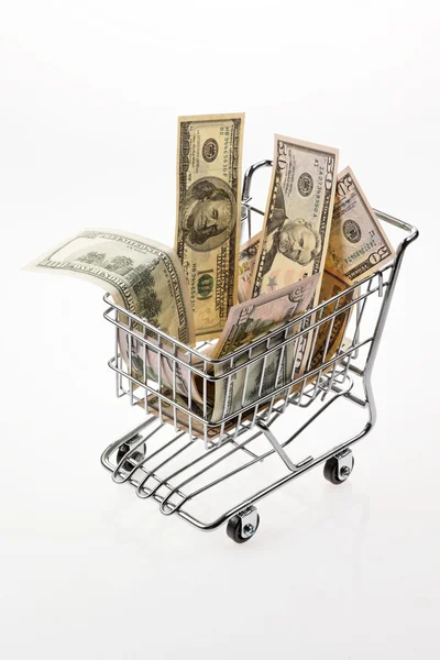 U.s. dollars bill with shopping basket — Stock Photo, Image
