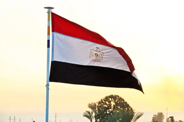 Vlag van Egypte, fladderde in de wind — Stockfoto