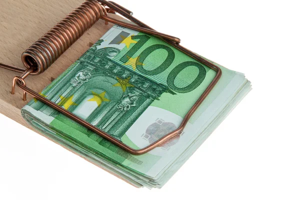 Mousetrap com notas de €. armadilha da dívida — Fotografia de Stock