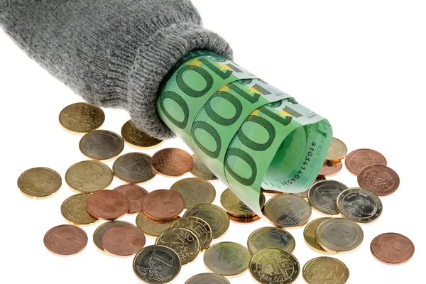 Piggy-bank with banknotes and € euros — Stock Photo, Image