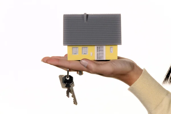 House keys and property after buying a house — Stock Photo, Image
