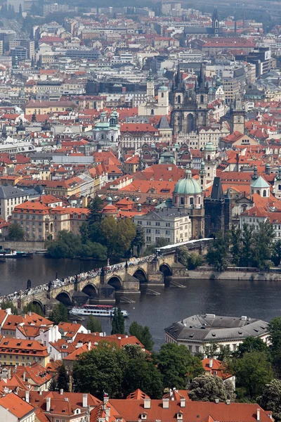 Prague, city view from the lookout tower on karlsbrü — Stok fotoğraf