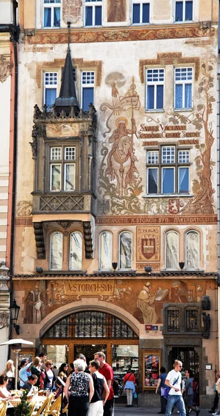 stock image Prague, old town square, stork house