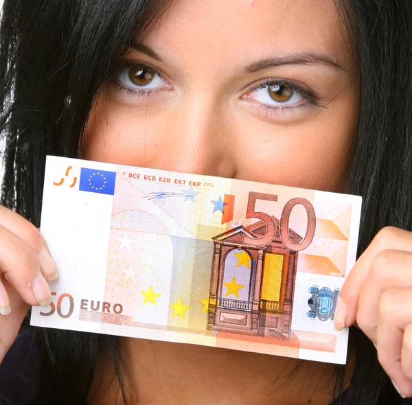 Teenager with 50 EUR bill — Stock Photo, Image