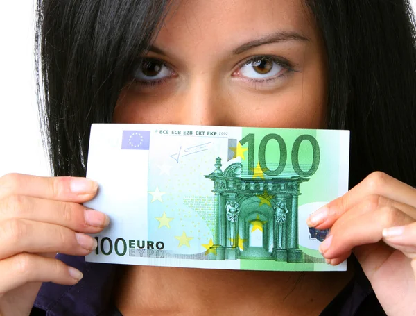 Teenager with 100 EUR bill — Stock Photo, Image
