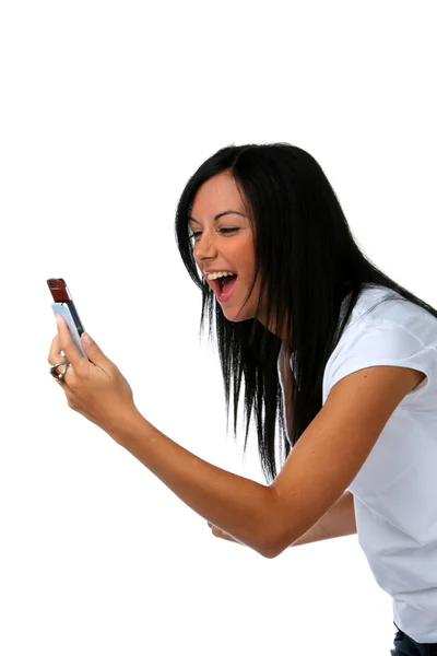Teenager making shot with her cell phone — Stock Photo, Image